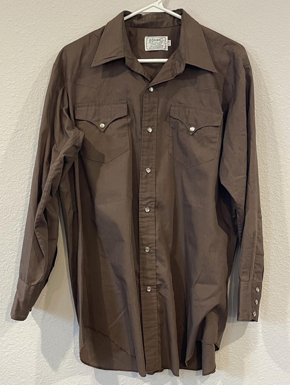 H‎ Bar C California Ranchwear Vintage Mens Brown Opal Snap Button Up Long Sleeve